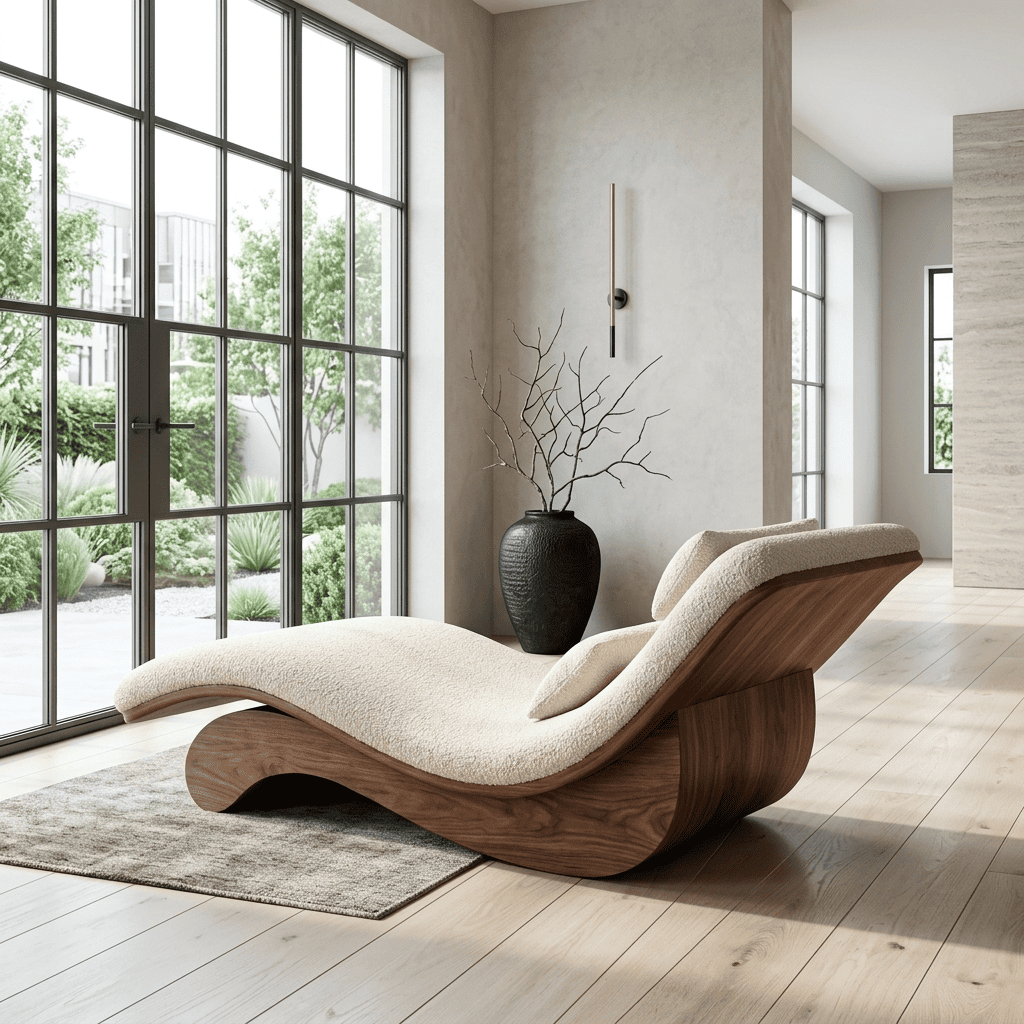 Sculptural ergonomic chaise lounge chair in solid wood
