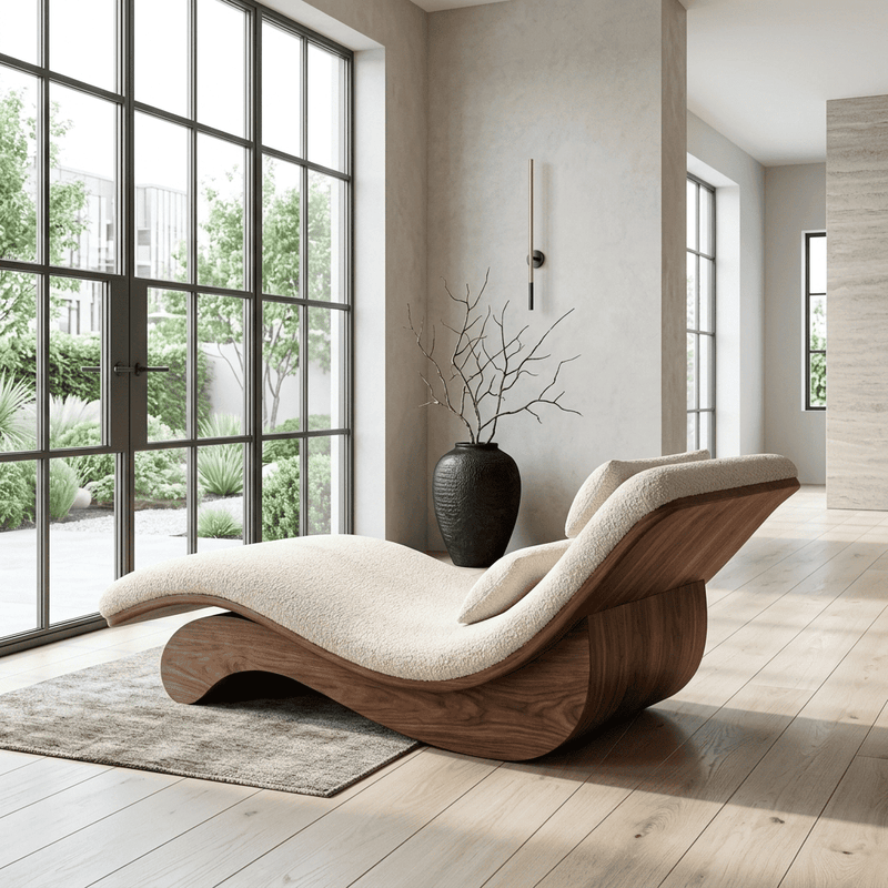 Sculptural ergonomic chaise lounge chair in solid wood