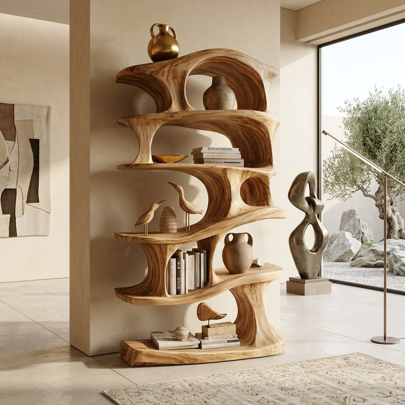 Freestanding multi-tier display bookcase in solid wood