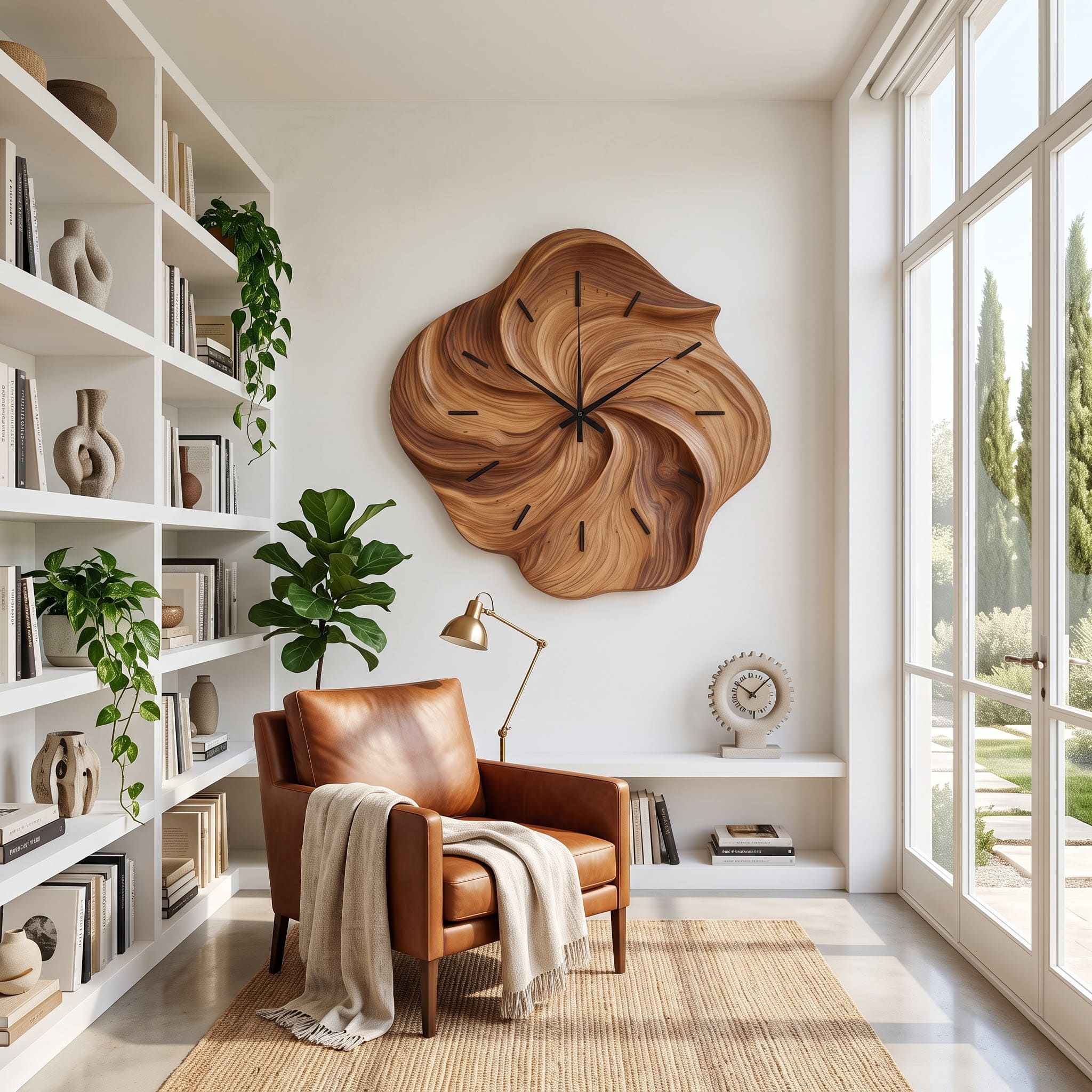 Sculptural Solid Wood Spiral Wall Clock | Ashdeco