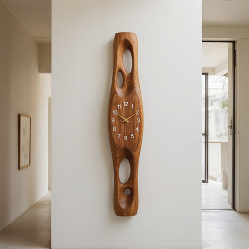 Solid Wood Fluted Drapery Wall Clock with Vertical Carved Relief