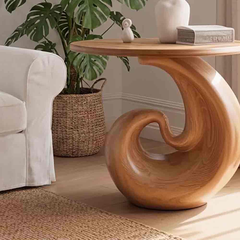 Sculptural spiral end table in solid wood
