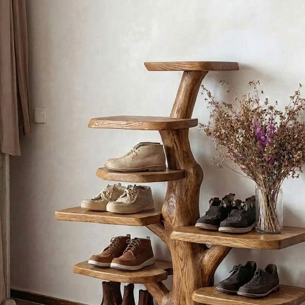 Wavy wall-mounted display shelf crafted from solid wood with an organic design