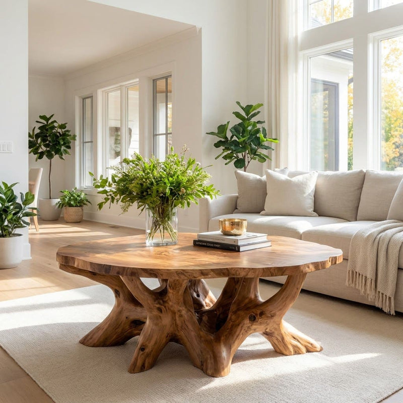 Sculptural tree root coffee table in solid wood