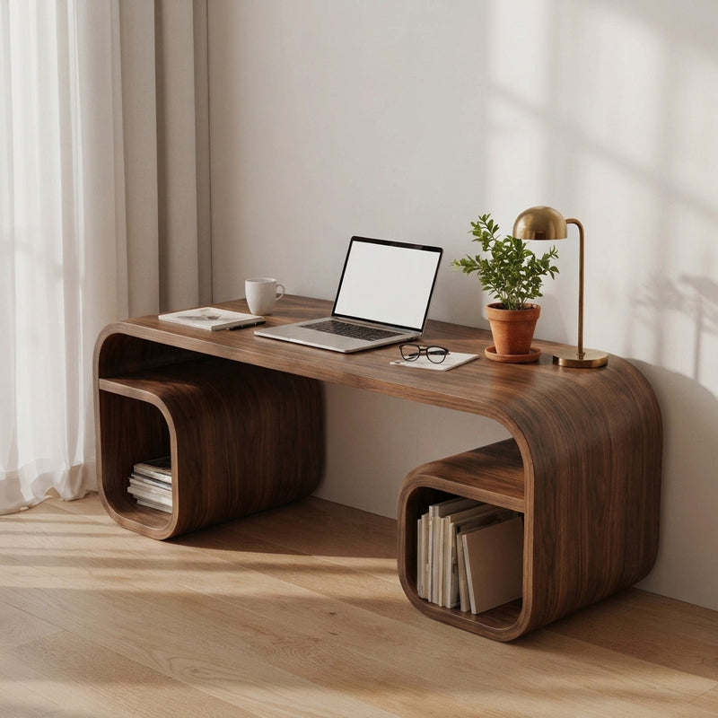 Sculptural bentwood bridge desk in solid wood