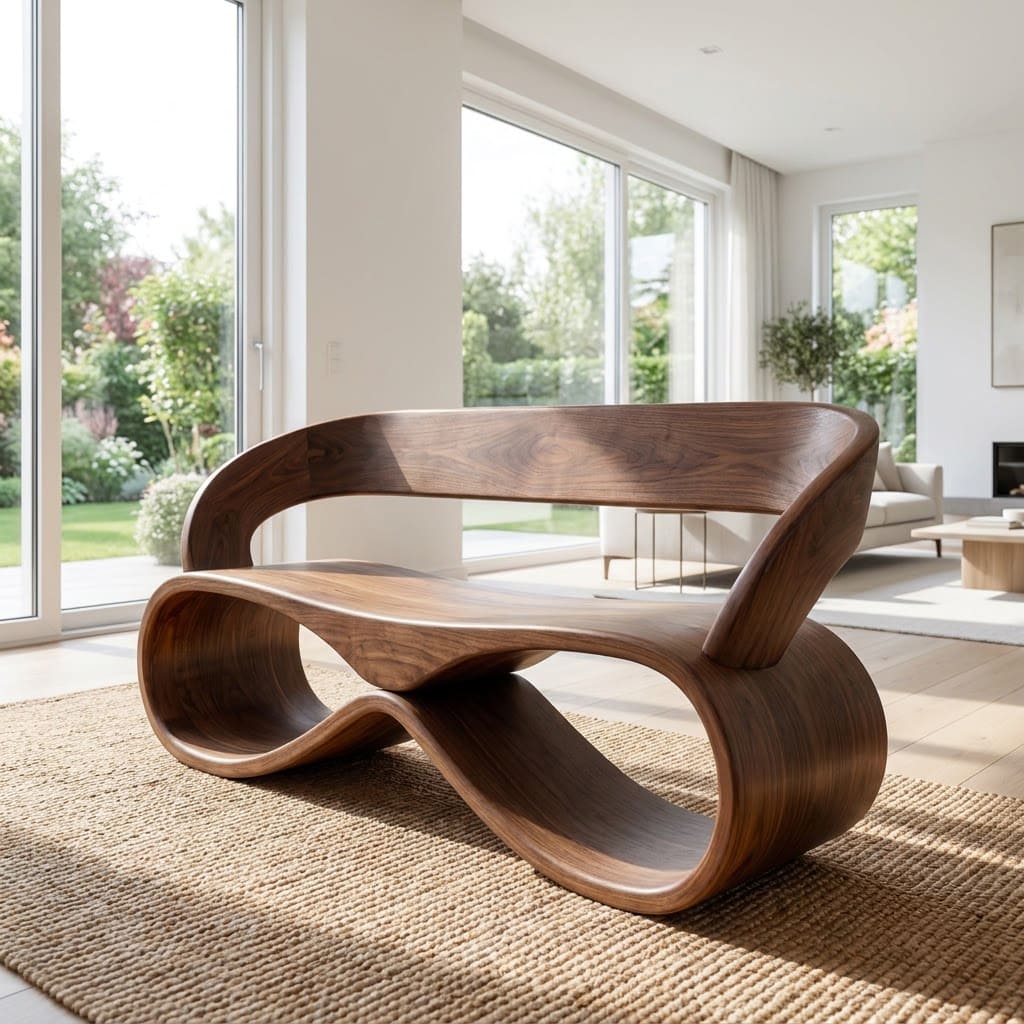Statement infinity loop seating crafted from solid wood