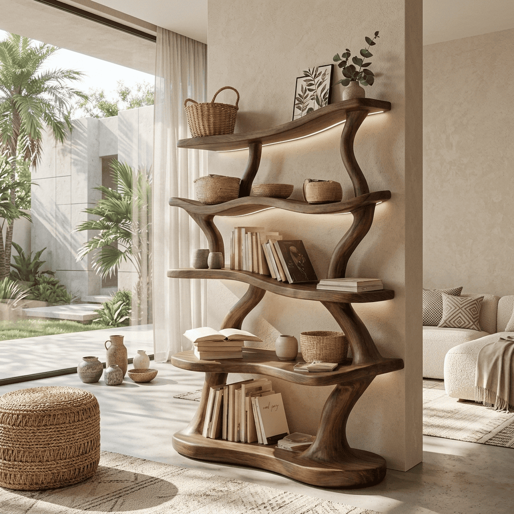 Handcrafted five-tier bookshelf in solid wood