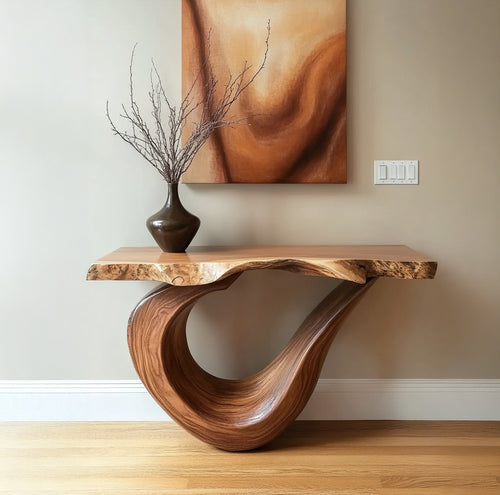 Sculptural Live Edge Console Table Abstract Wood Entryway