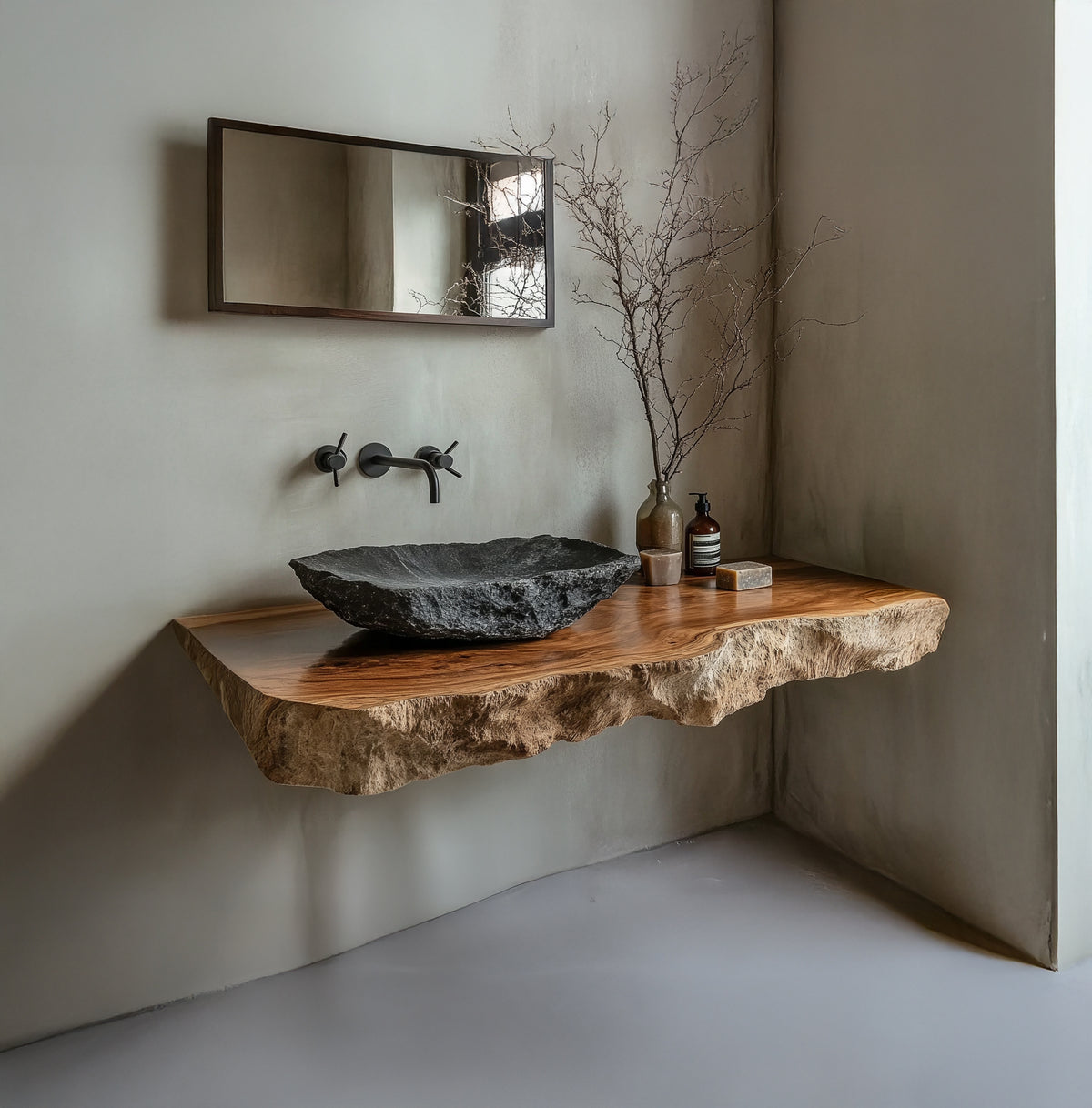Solid wood vanity console for contemporary bathroom interiors