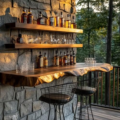 Sculptural Live Edge Solid Wood Outdoor Bar – Dream Bar for Father’s Whiskey Collection