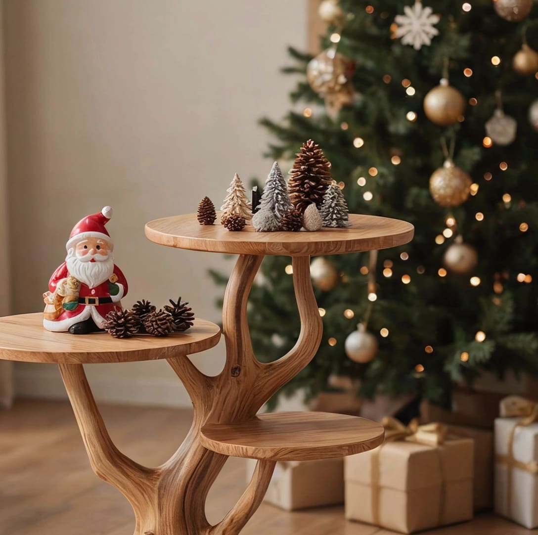 Christmas-inspired solid wood end table