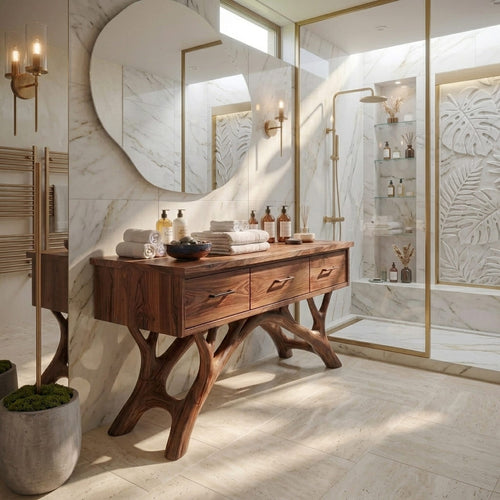 Sculptural Organic Live Edge Solid Wood Bathroom Vanity
