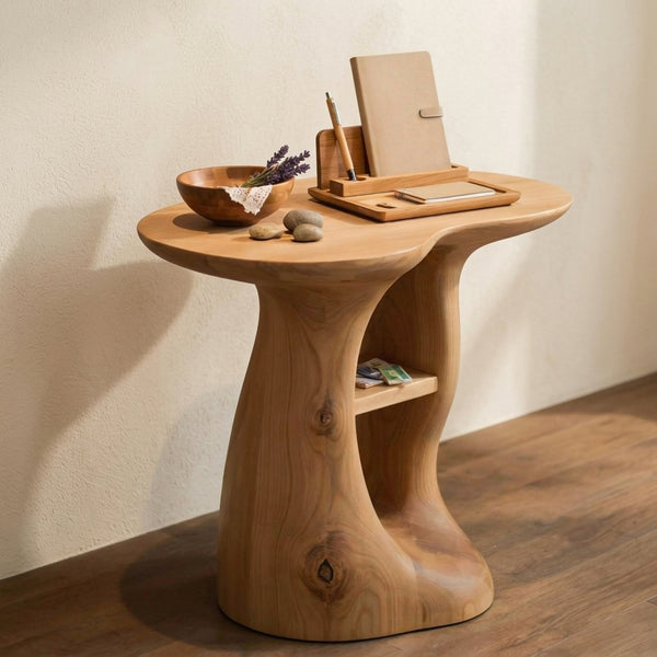 Re:ens 古材 × Iron Side Table - raw edge - SculpturalOrganicLiveEdgeSolid