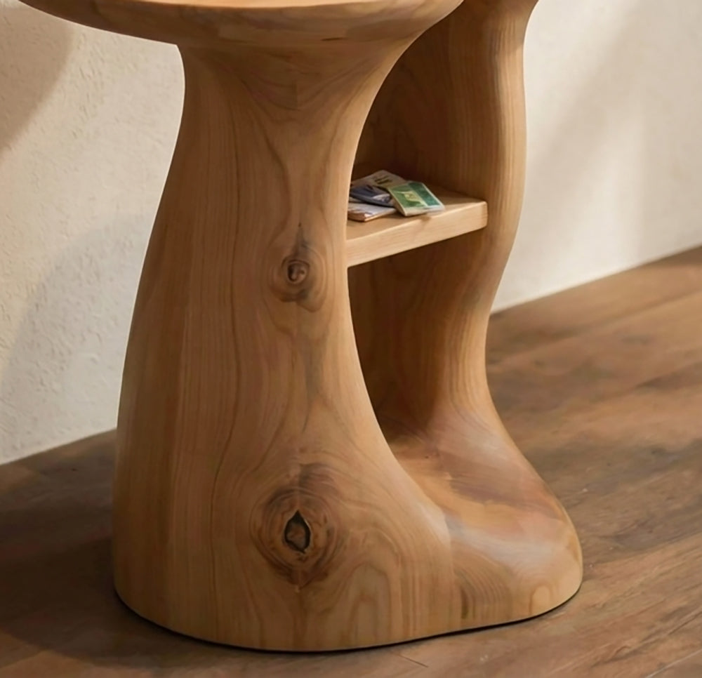 Organic modern live edge accent table featuring handcrafted solid wood construction
