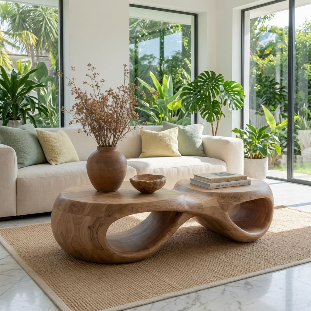 Sculptural organic live edge coffee table in solid wood