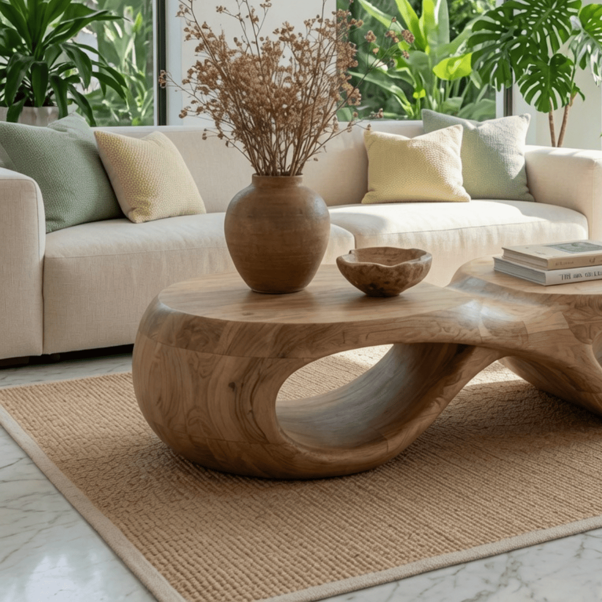 Biophilic wooden coffee table crafted from natural hardwood