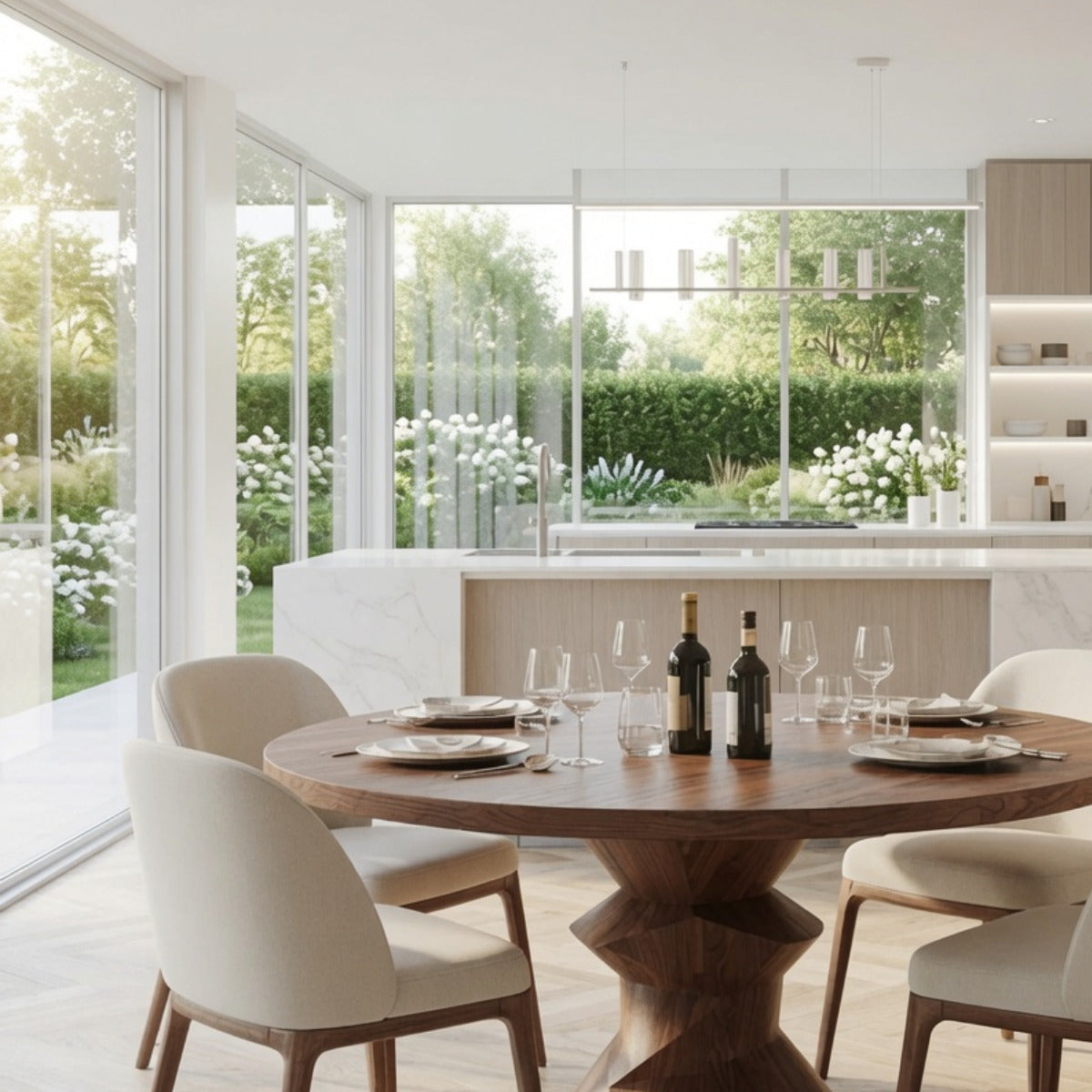 Contemporary solid wood round dining table