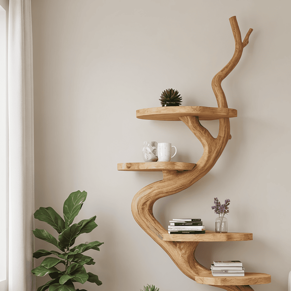 Modern solid wood tree bookshelf with sculptural silhouette
