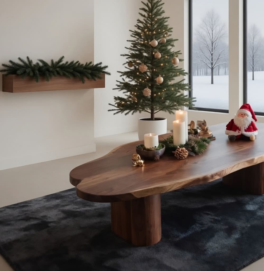 Artistic solid wood coffee table with sculptural silhouette