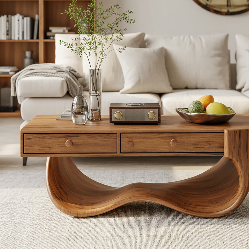 Christmas-inspired solid wood wave coffee table