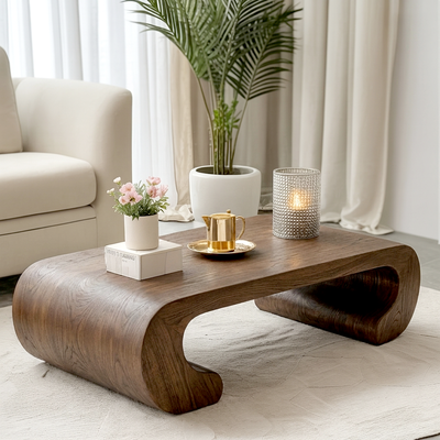 Sculptural Solid Wood Coffee Table – The Art of the Fluid Curve