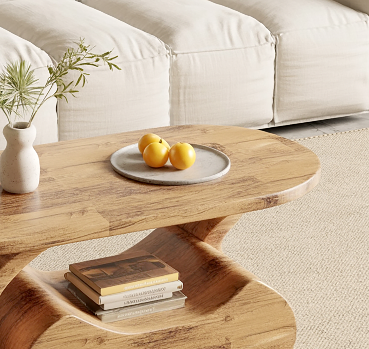 Artistic wooden coffee table inspired by natural flowing shapes