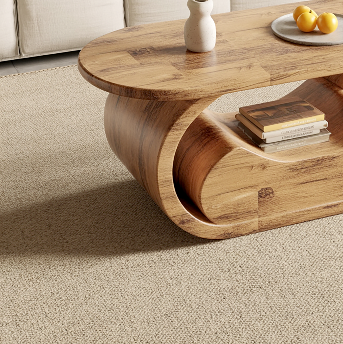 Artistic wooden coffee table inspired by natural flowing shapes