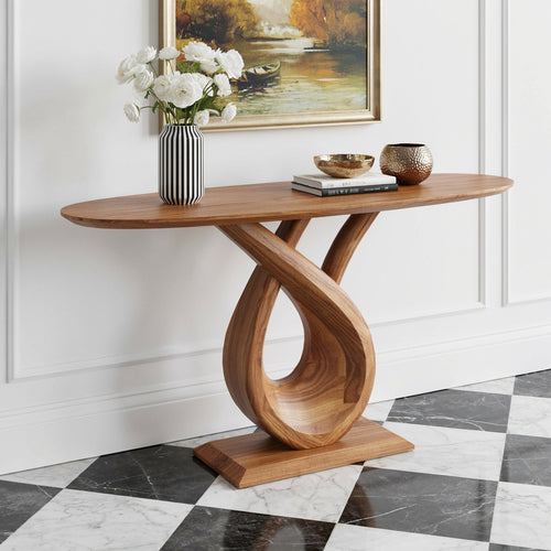 Sculptural Solid Wood Console Table – Hand-Carved Twist Entryway Table