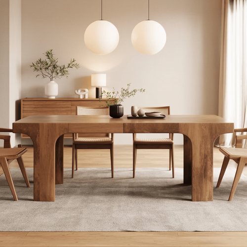Sculptural Solid Wood Dining Set – Modern Japandi Rectangular Table