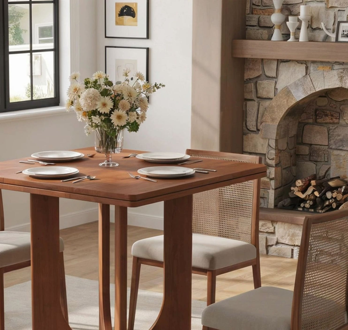 Contemporary dining table crafted from premium hardwood with clean architectural lines