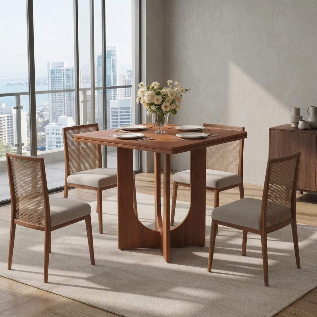 Statement dining table featuring a sculptural arch base in a luxury dining area