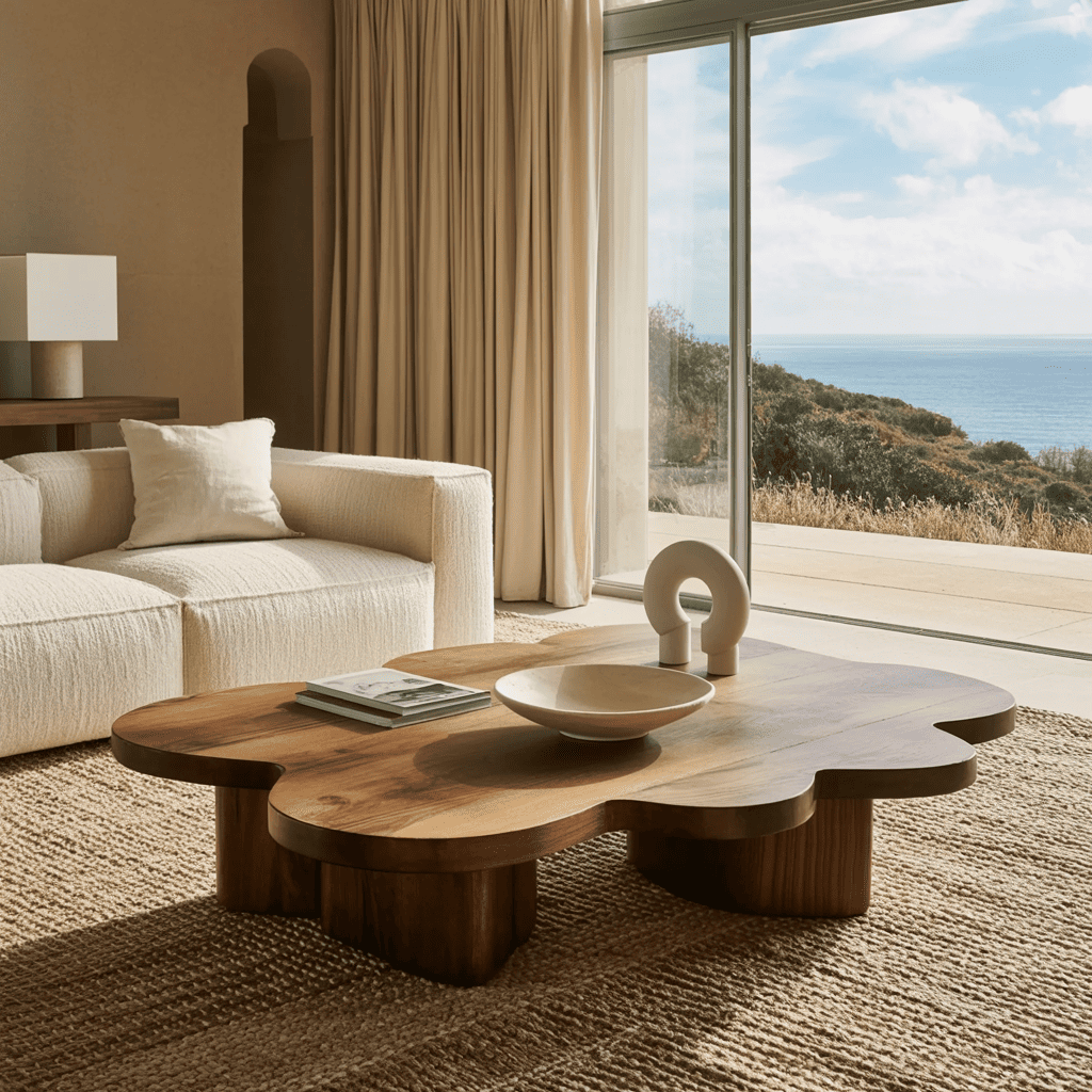 Organic coffee table crafted from solid wood