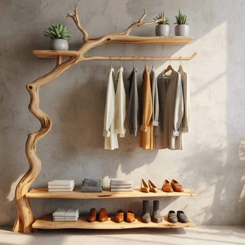 Sculptural Solid Wood Hall Tree - Artistic Branch Tree Hanger - Unique Live Edge Entryway Coat Rack