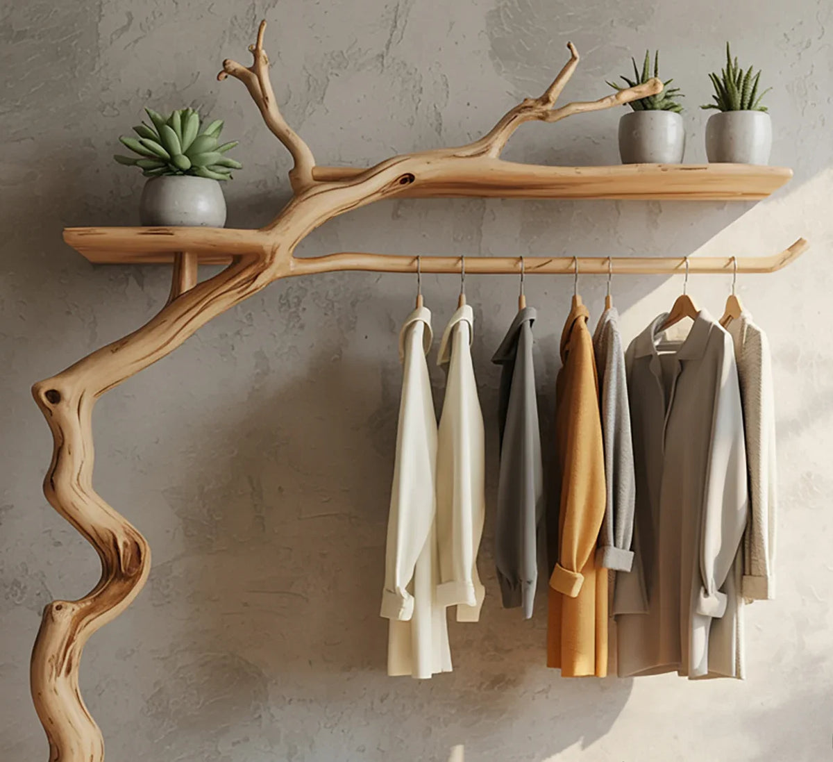 Sculptural Solid Wood Hall Tree - Artistic Branch Tree Hanger - Unique Live Edge Entryway Coat Rack