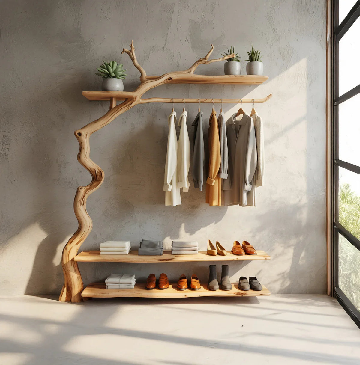 Sculptural Solid Wood Hall Tree - Artistic Branch Tree Hanger - Unique Live Edge Entryway Coat Rack