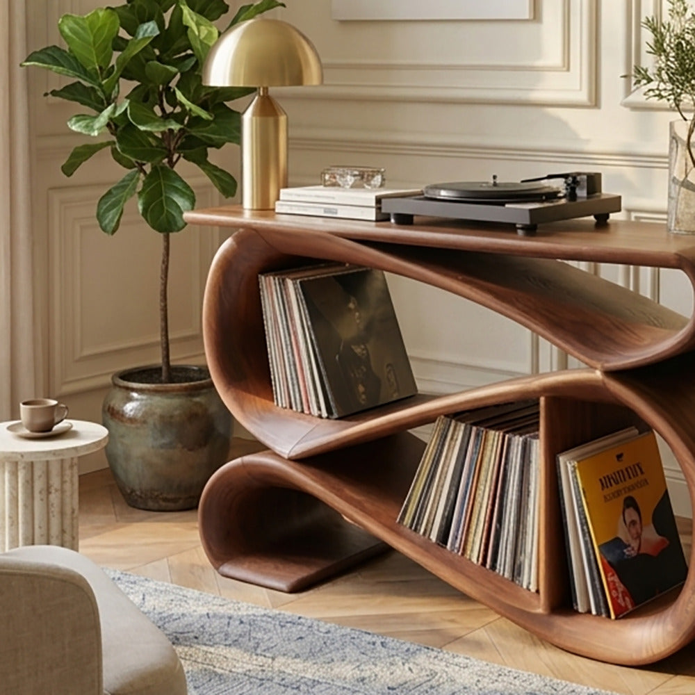 Contemporary solid wood vinyl record console