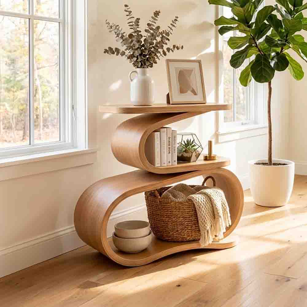 Sculptural S-curve accent table in solid wood