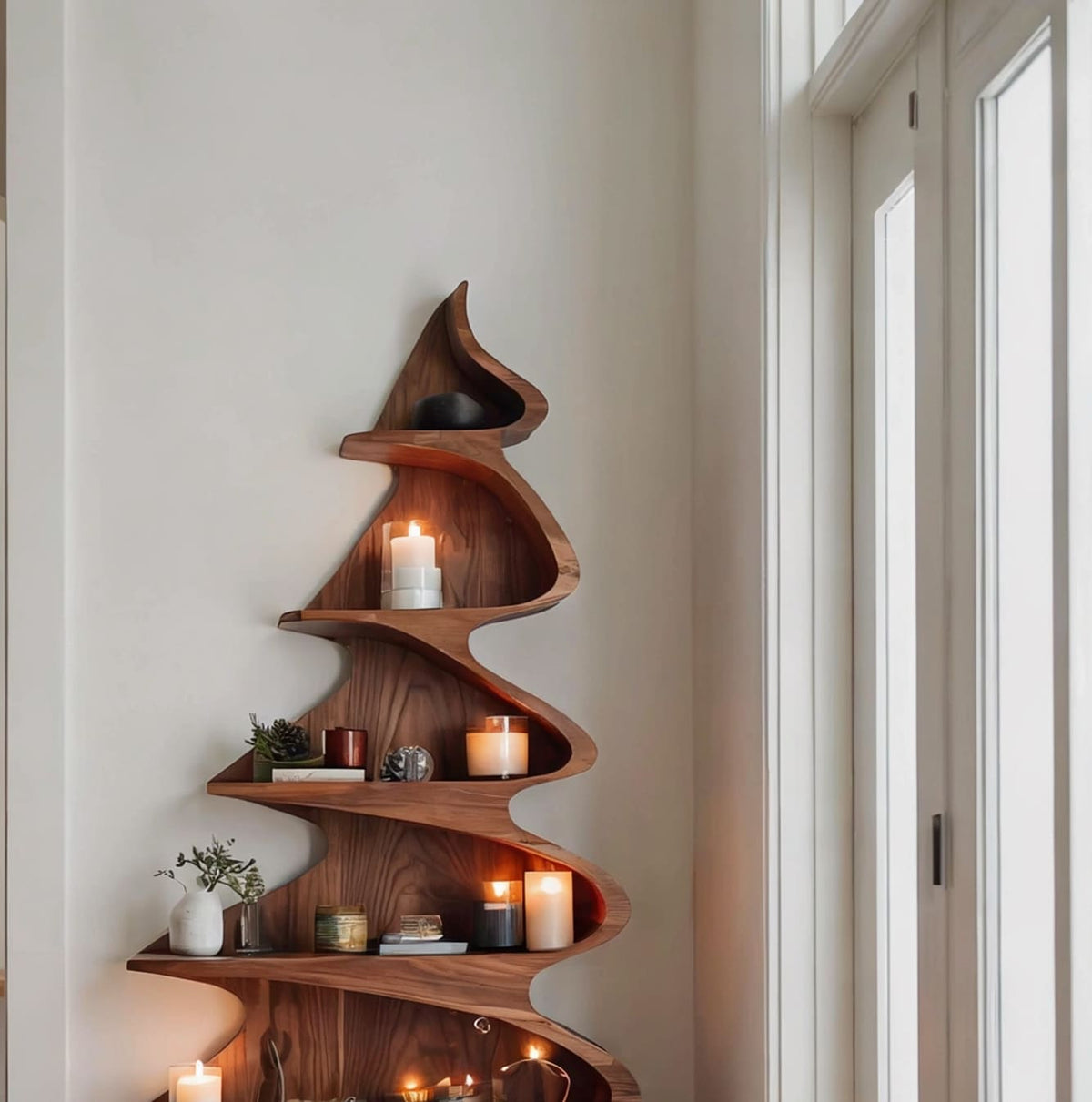 Organic solid wood tree display shelf