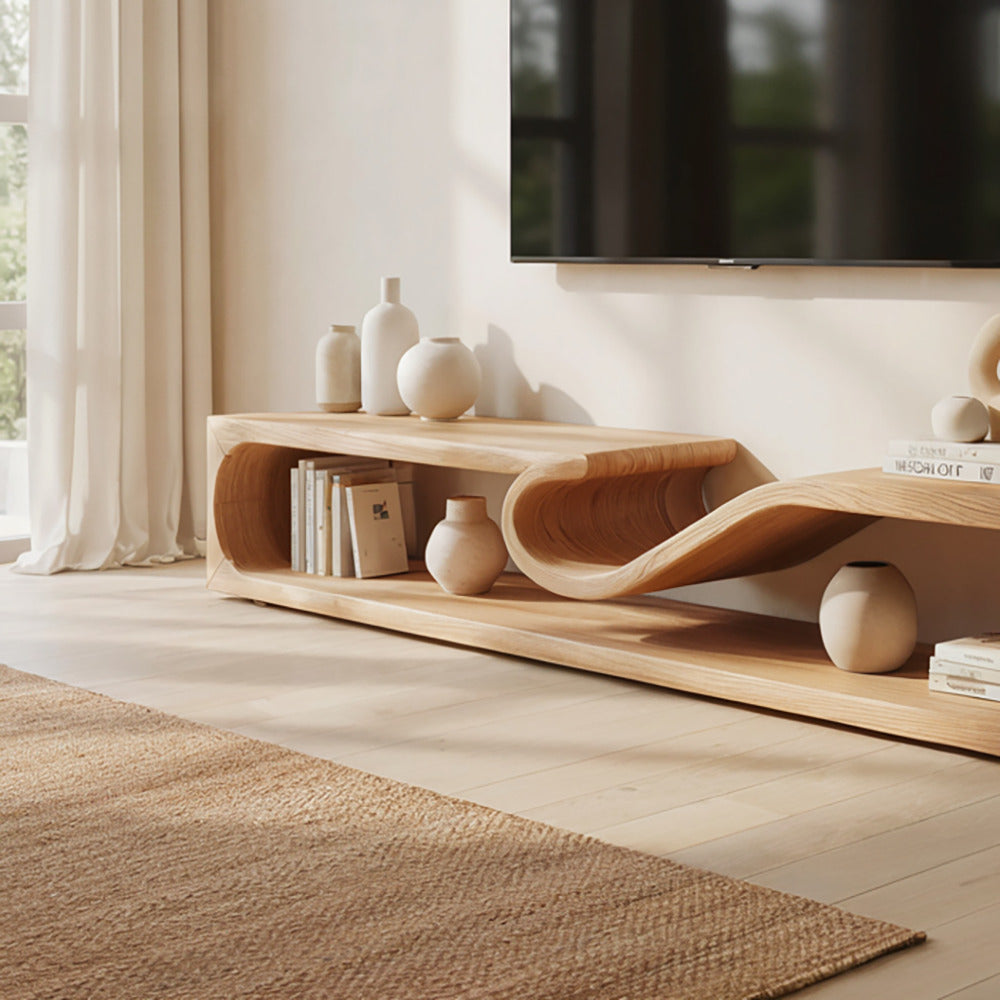 Modern solid wood low media console table