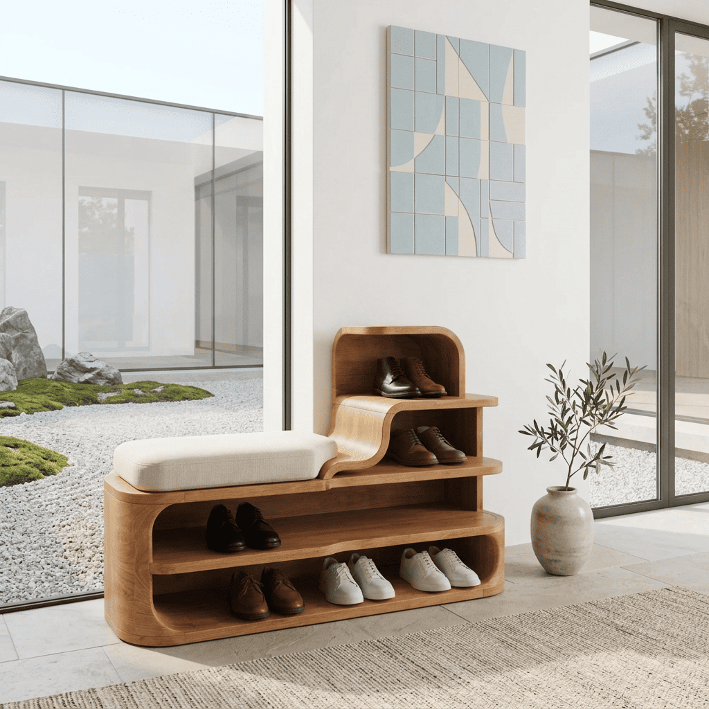 Modern solid wood entryway shoe bench for a stylish foyer