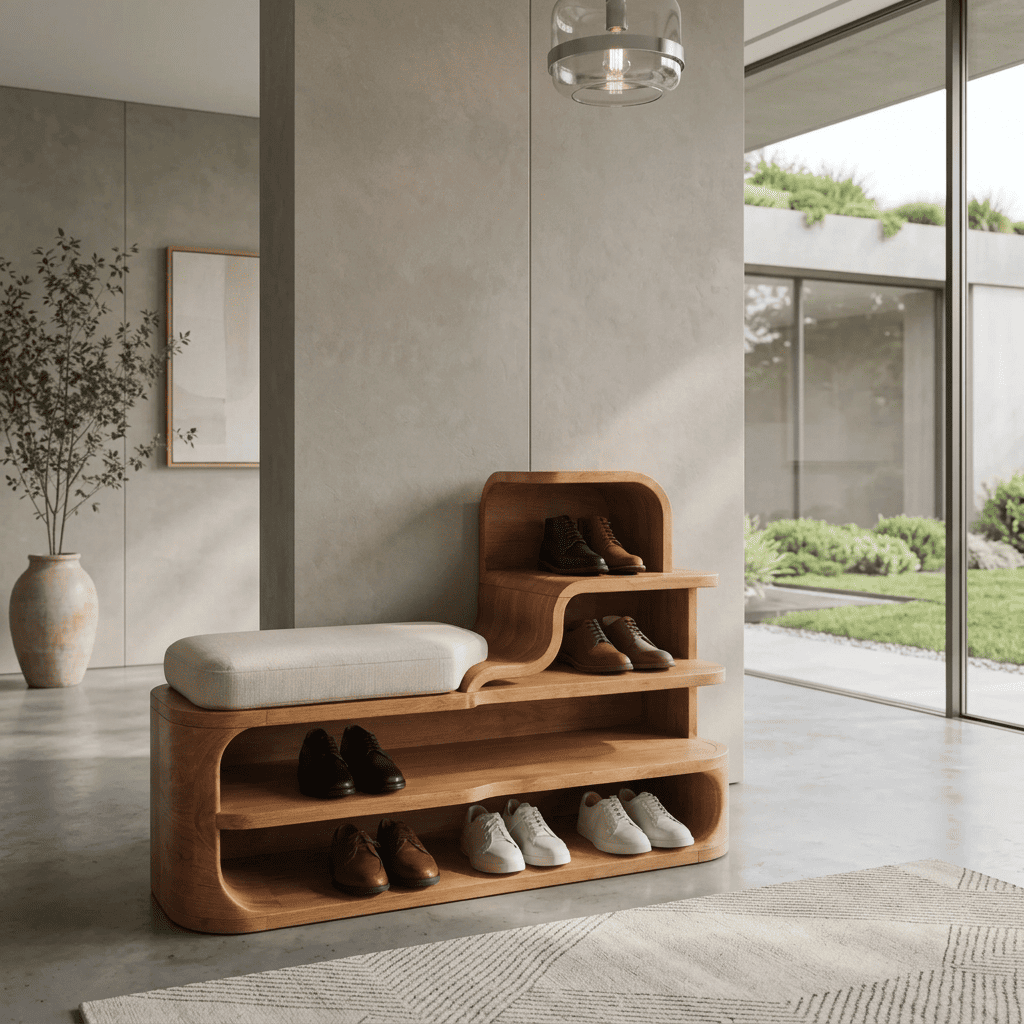 Handcrafted solid wood entryway bench with shoe storage for the foyer
