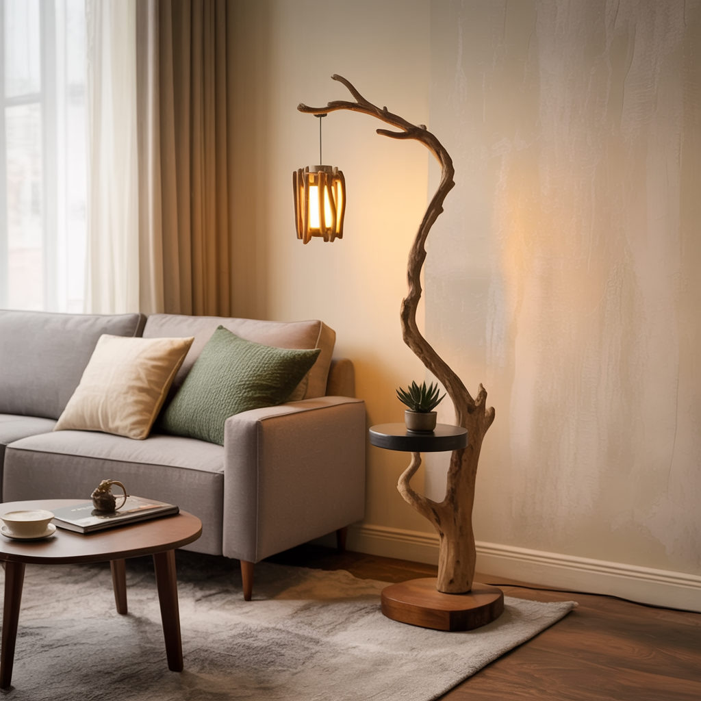 Handmade tree branch lamp with sculptural silhouette