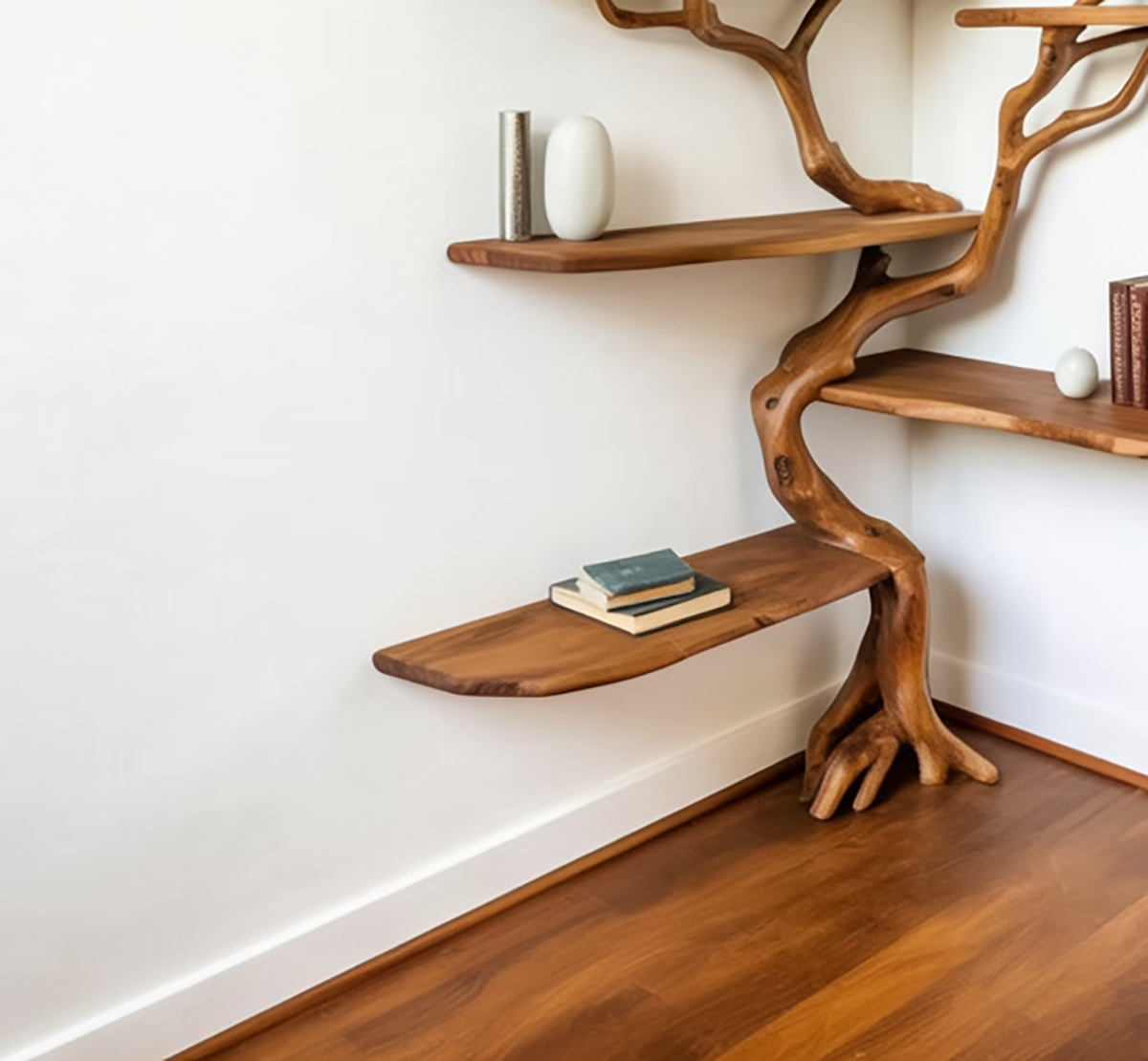 Solid wood tree shelf for books and decor display