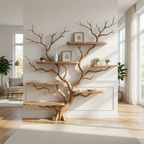 Sculptural Tree Branch Solid Wood Bookshelf