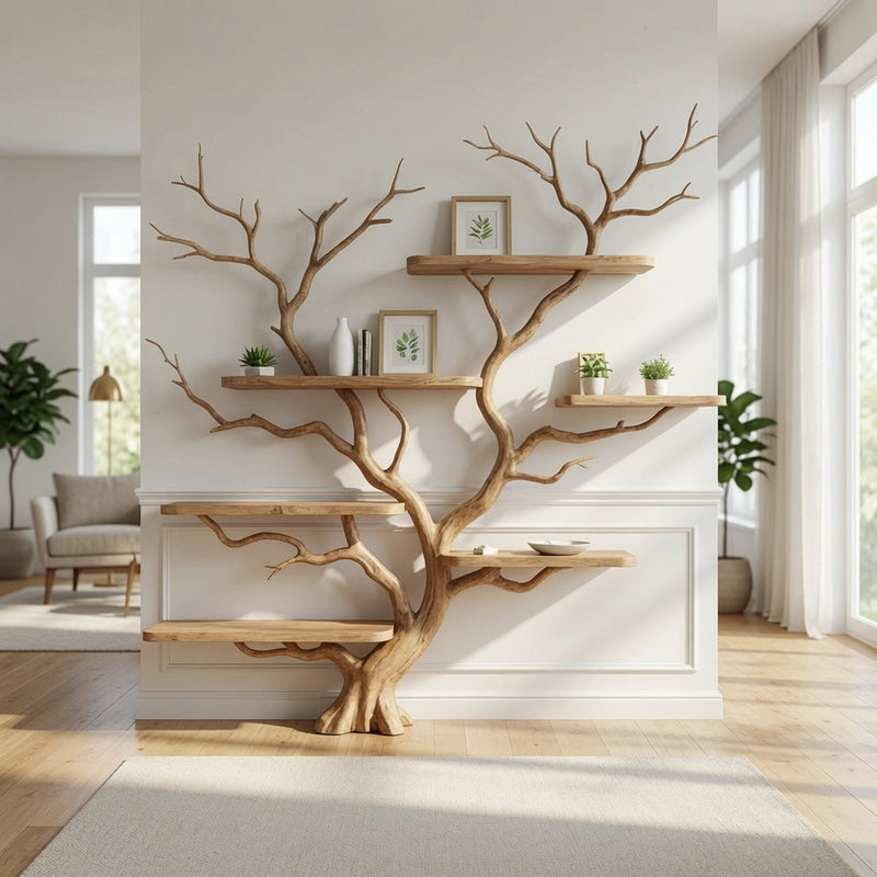 Organic modern tree bookshelf crafted from natural hardwood