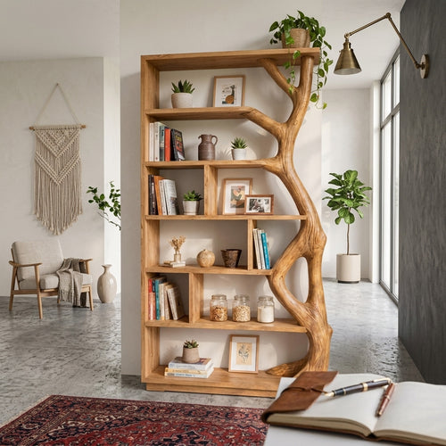 Sculptural Tree Branch Solid Wood Bookshelf