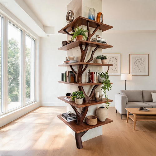Sculptural Tree Branch Solid Wood Bookshelf - Organic Modern Tree Shelf