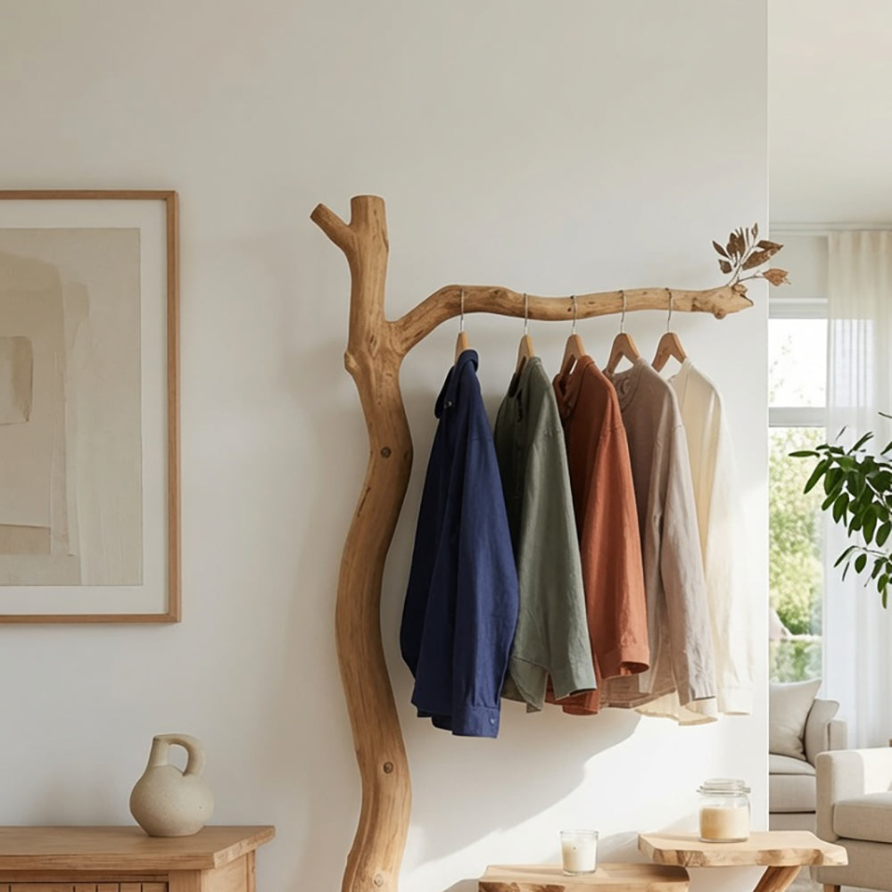 Modern solid wood hall tree with sculptural design