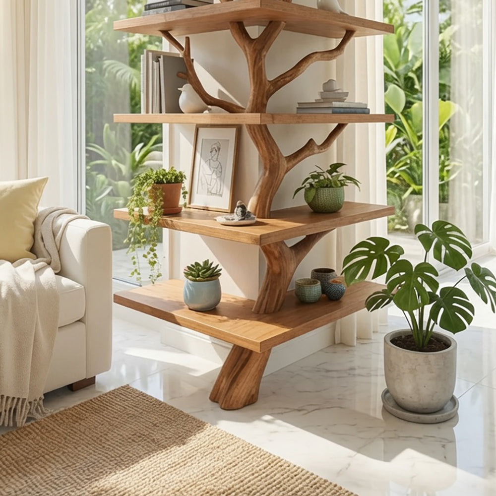 Artistic solid wood corner display shelf