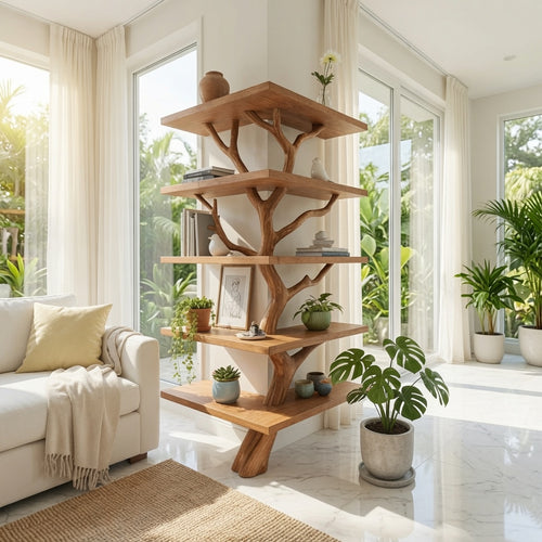 Sculptural Tree Branch Solid Wood Corner Shelf